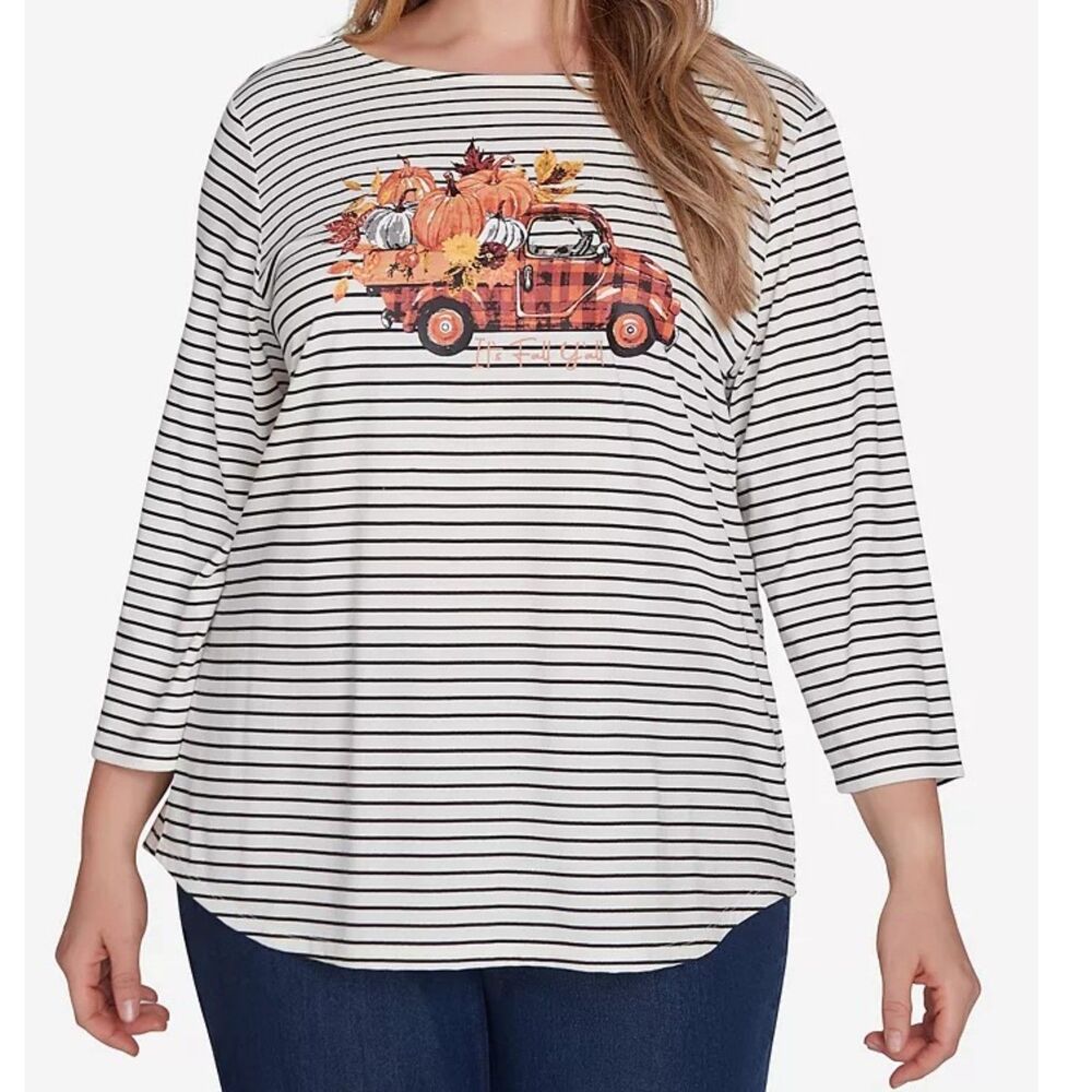 Ruby Rd. Womens Fall Stripes Top Happy Fall Y'all Graphic L New